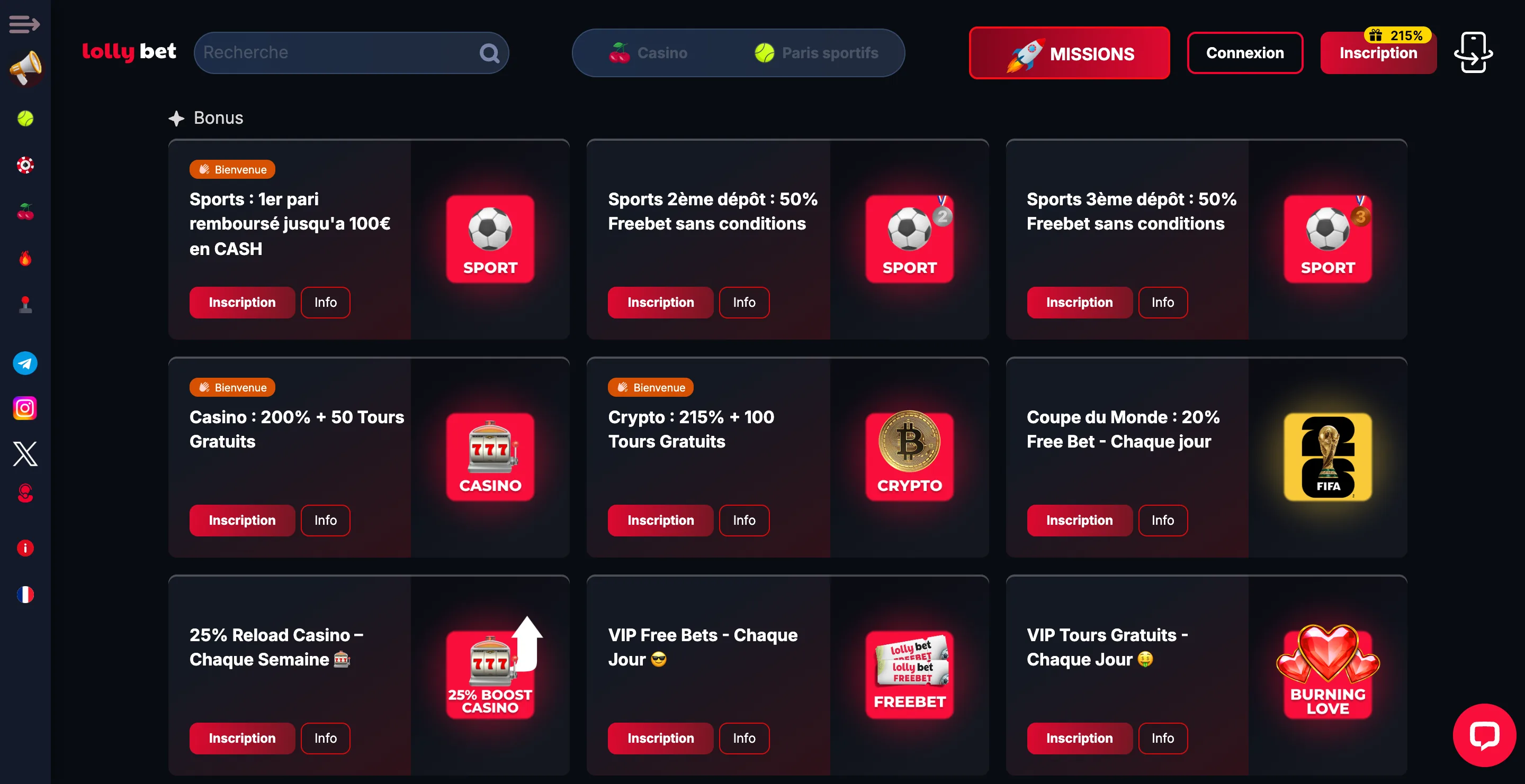 Écran bonus Lolly Bet Casino avec offre de bienvenue et règles à vérifier